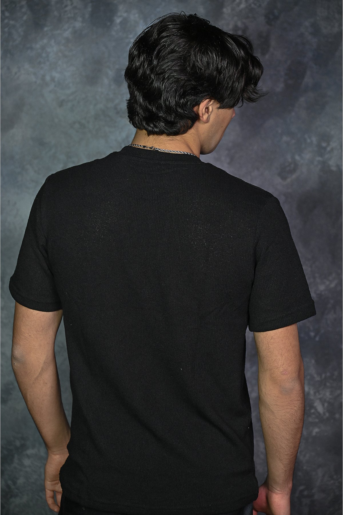 Siyah Buklet Kumaş Basic T-shirt