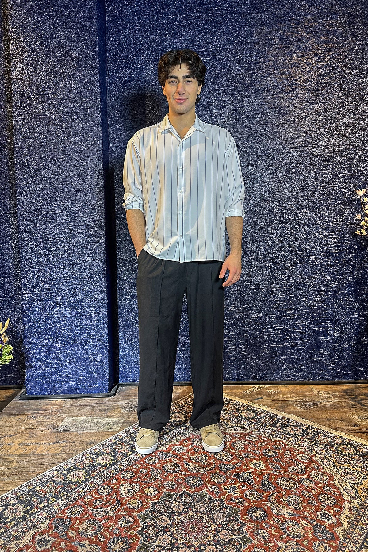 Önü Dikişli Bel Lastikli Pantolon Siyah