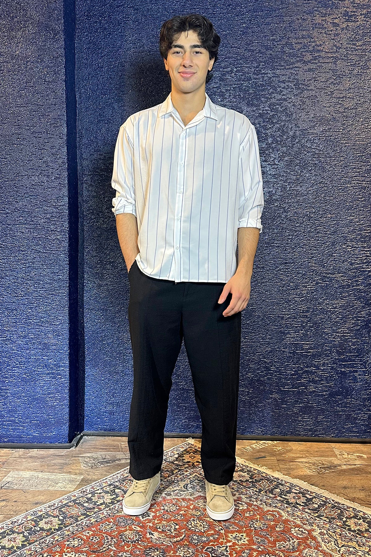 Erkek Old Money Baggy Kumaş Pantolon - Siyah