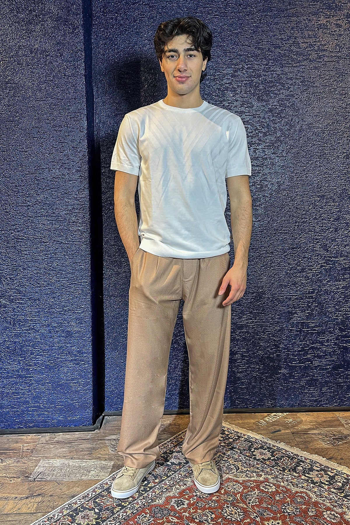 Erkek Old Money Baggy Kumaş Pantolon - Bej