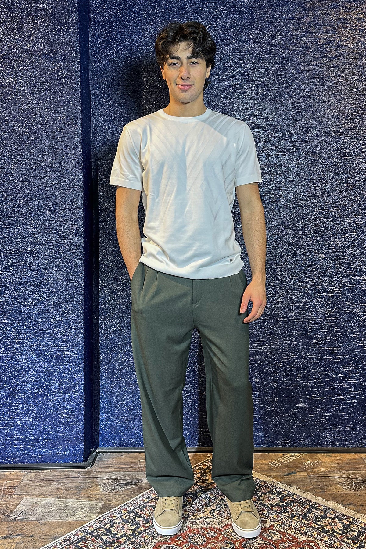 Erkek Old Money Baggy Kumaş Pantolon - Haki