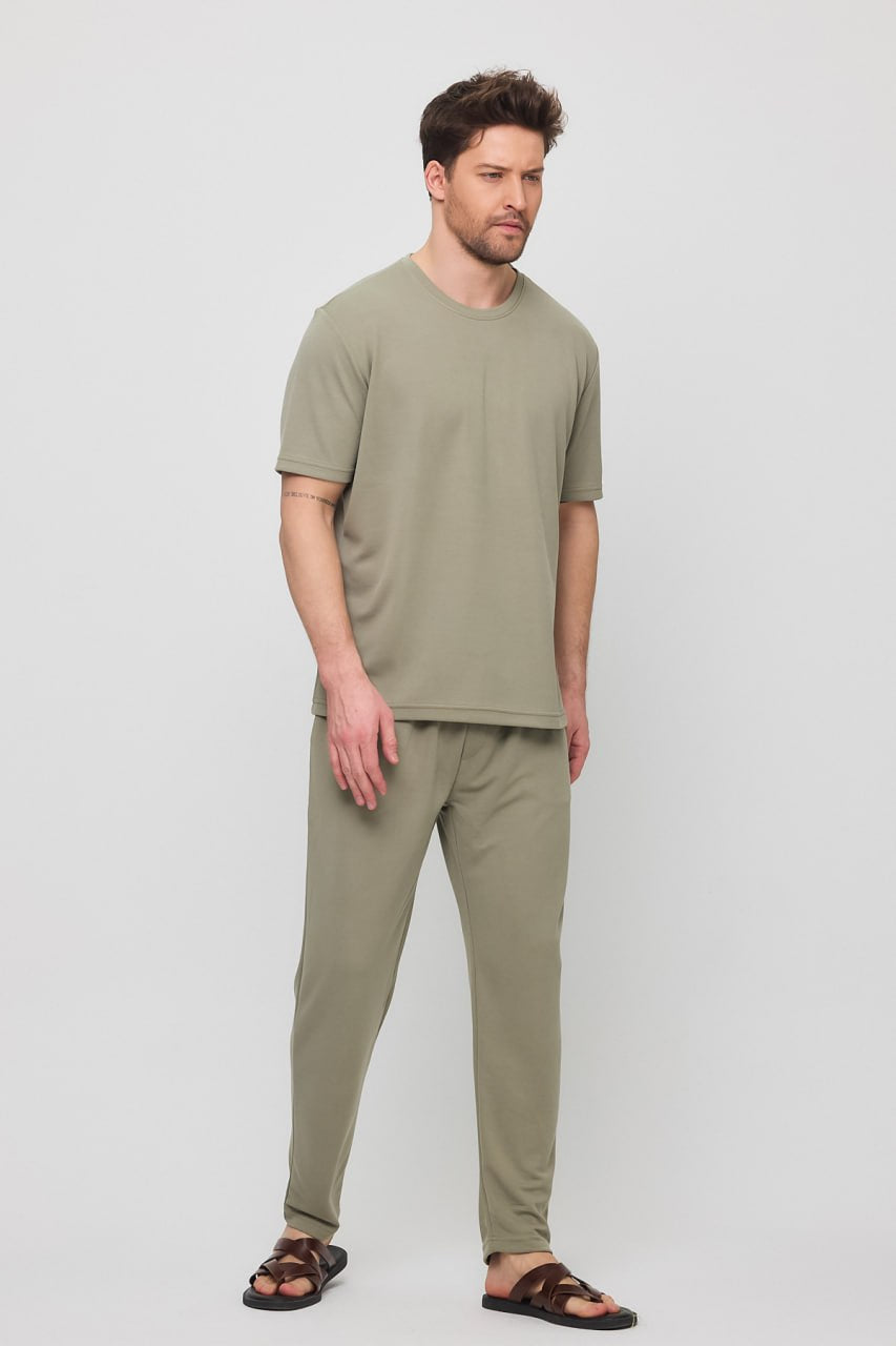 Bisiklet Yaka Oversize Modal Kumaş T-shirt - Konfor ve Şıklık - Haki