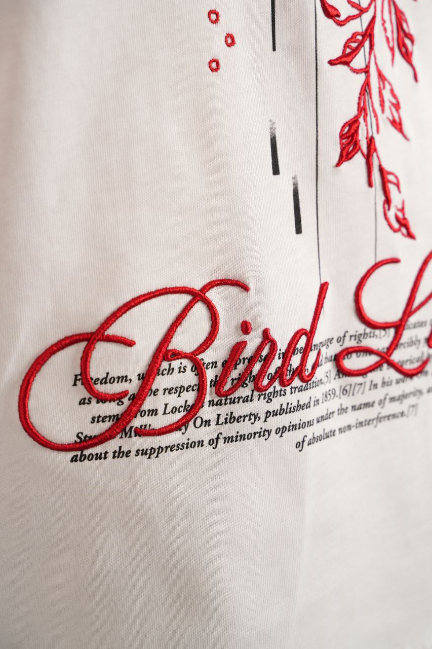 Sırtı Kuş Nakışlı T-shirt - Ekru