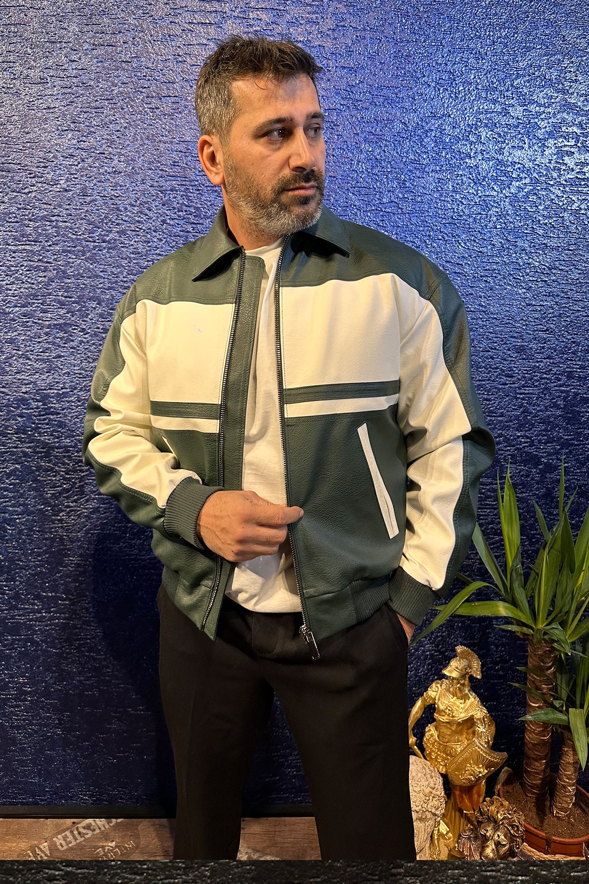 Roma Suni Haki Beyaz Desenli Mont