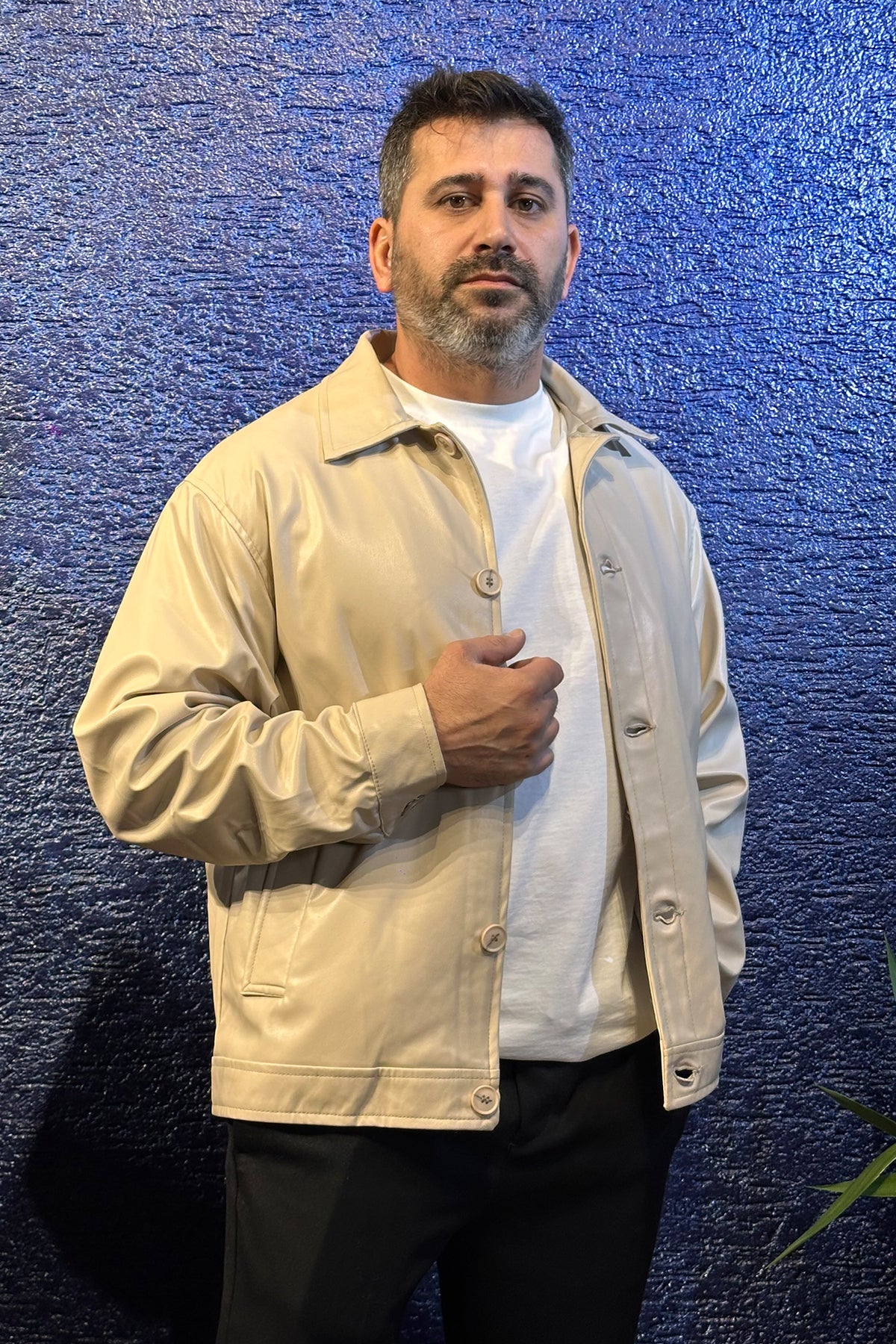 Bangkok Bej Suni Düğmeli Yarım Bomber Ceket