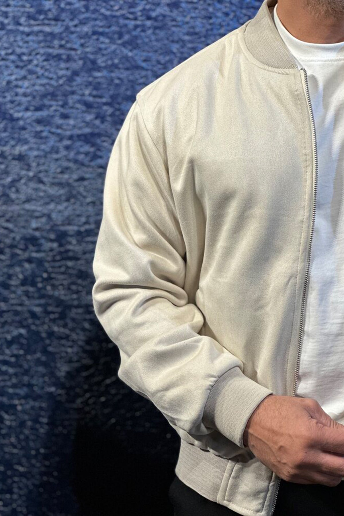 Bogota Süet Cepli Bomber Ceket Krem