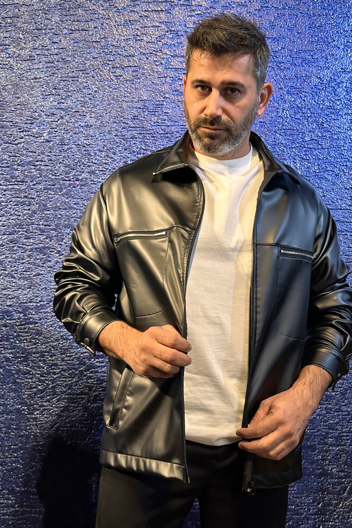 Delhi Suni Fermuarlı İnce Ceket Siyah