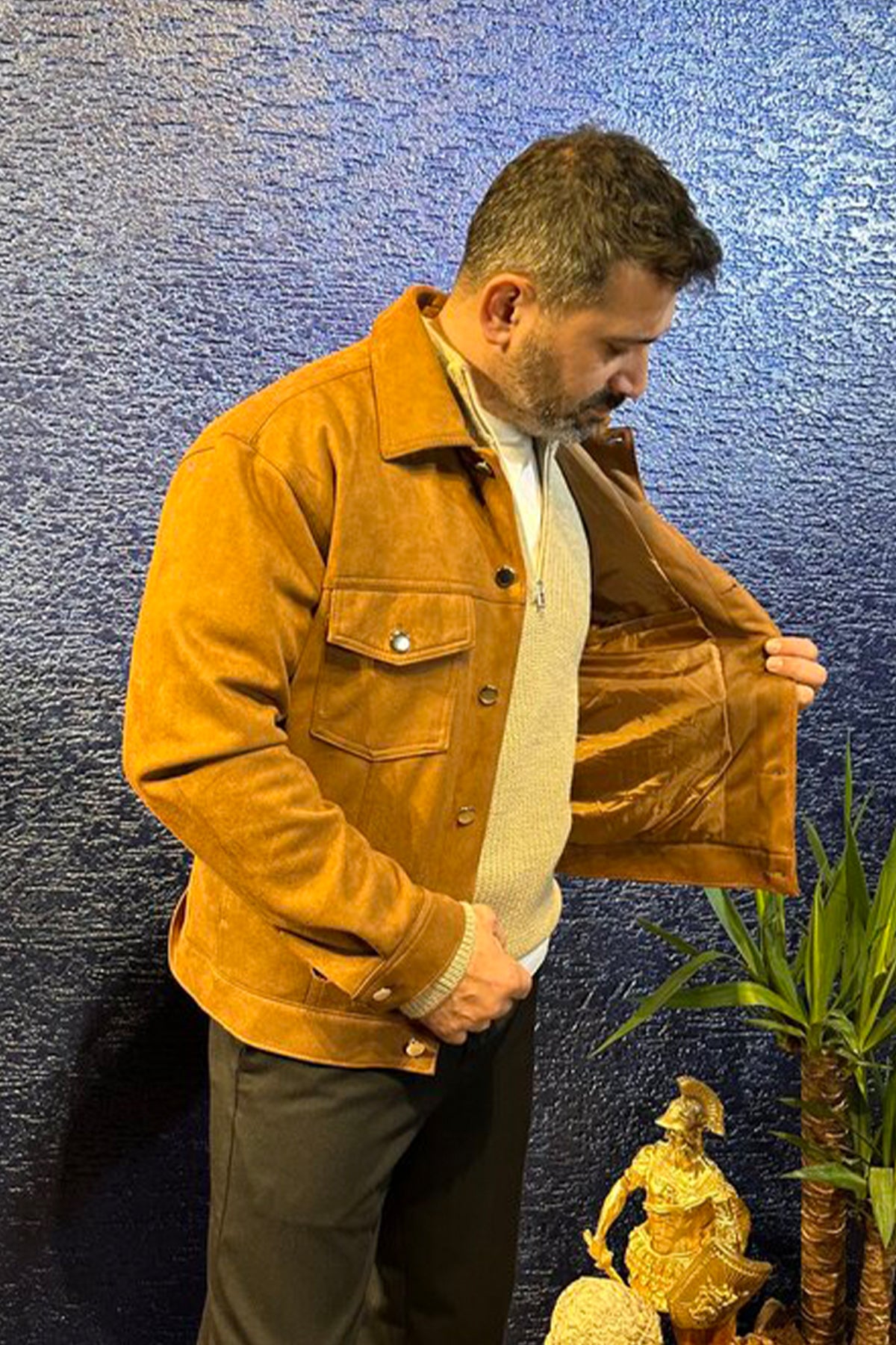 Kopenhag Süet Cepli Düğmeli Ceket Kiremit