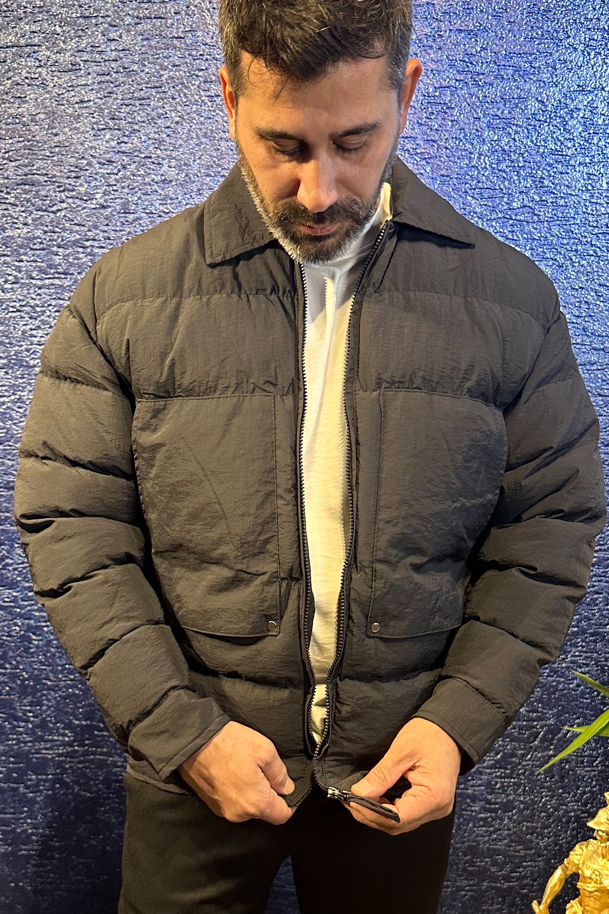 Singapur Şişme Cepli Mont Siyah