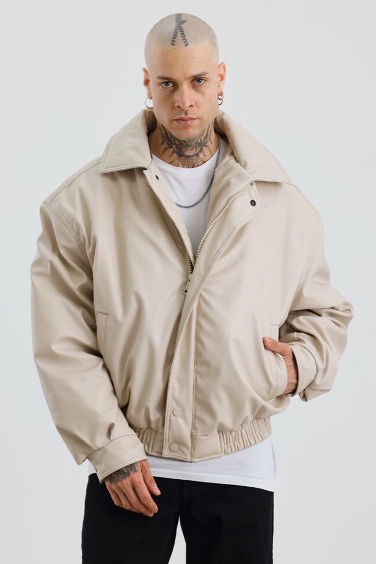 Pekin Bej Suni Bomber Şişme Mont