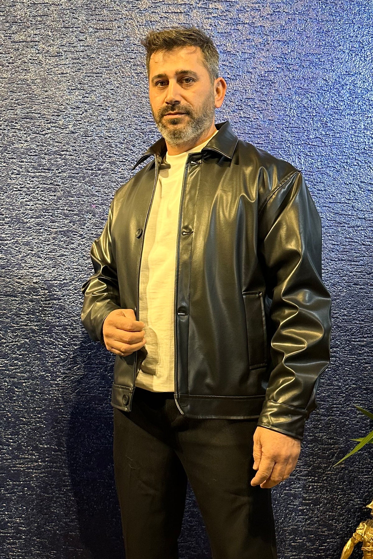 Seul Siyah Suni Düğmeli Yarım Bomber Ceket