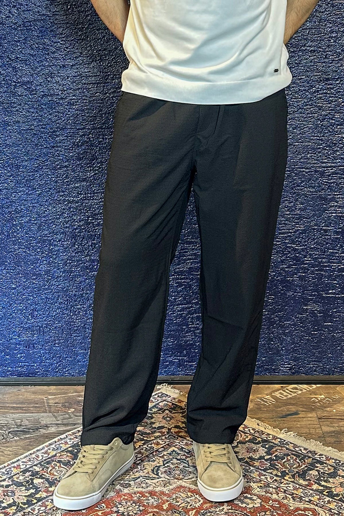 Beli Lastikli Erkek Baggy Keten Pantolon - Siyah