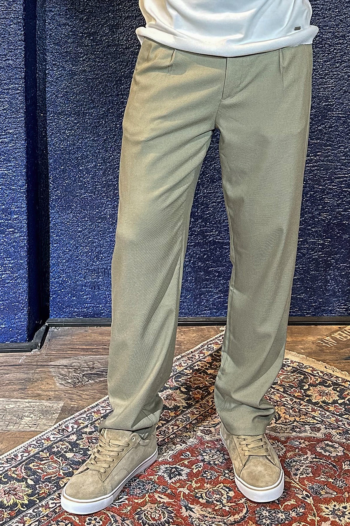 Erkek Old Money Baggy Kumaş Pantolon - Su Yeşili