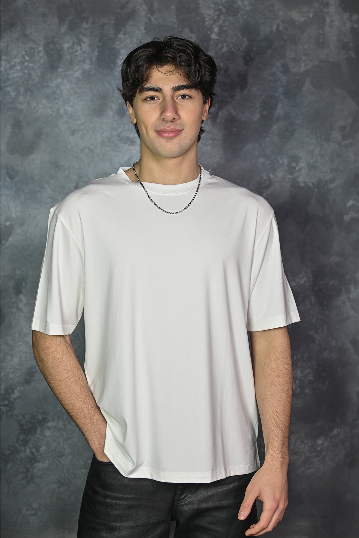Kalın Kumaşlı Düz Erkek T-shirt - Ekru