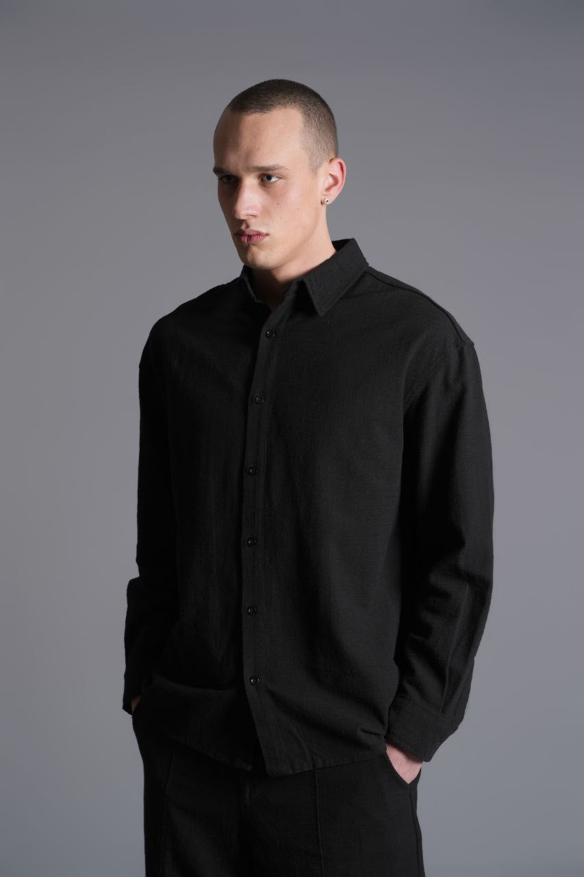 Tombul Flam Uzun Kol Gömlek - Pamuklu Keten Şıklığı ve Rahatlığı Siyah