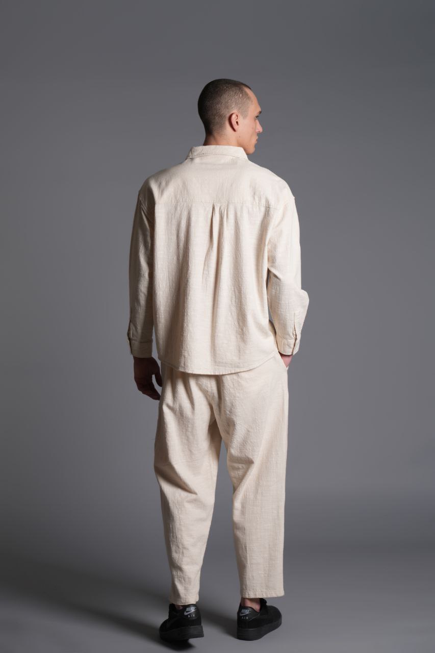 Tombul Flam Uzun Kol Gömlek - Pamuklu Keten Şıklığı ve Rahatlığı Ekru