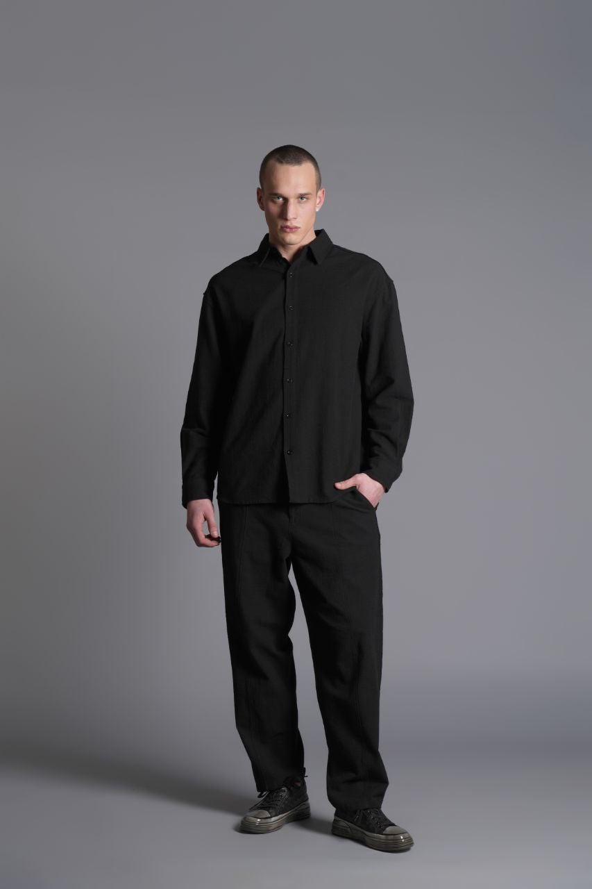 Tombul Flam Uzun Kol Gömlek - Pamuklu Keten Şıklığı ve Rahatlığı Siyah