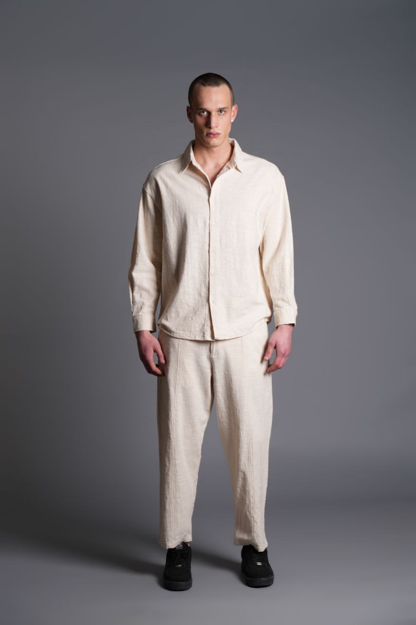 Tombul Flam Uzun Kol Gömlek - Pamuklu Keten Şıklığı ve Rahatlığı Ekru