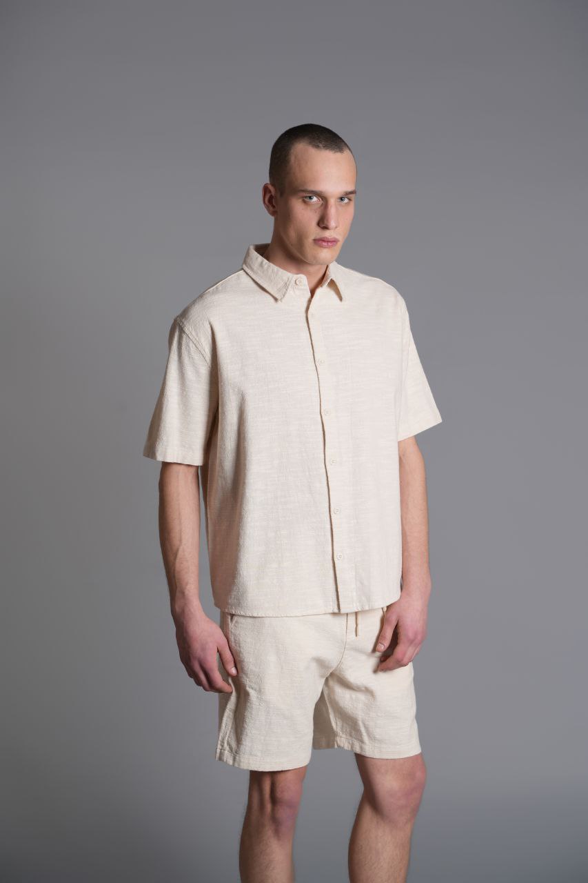 Yaka Garnili Nakışlı Keten Gömlek - Pamuklu Yumuşak Dokusu ile Rahat Şıklık - Natural