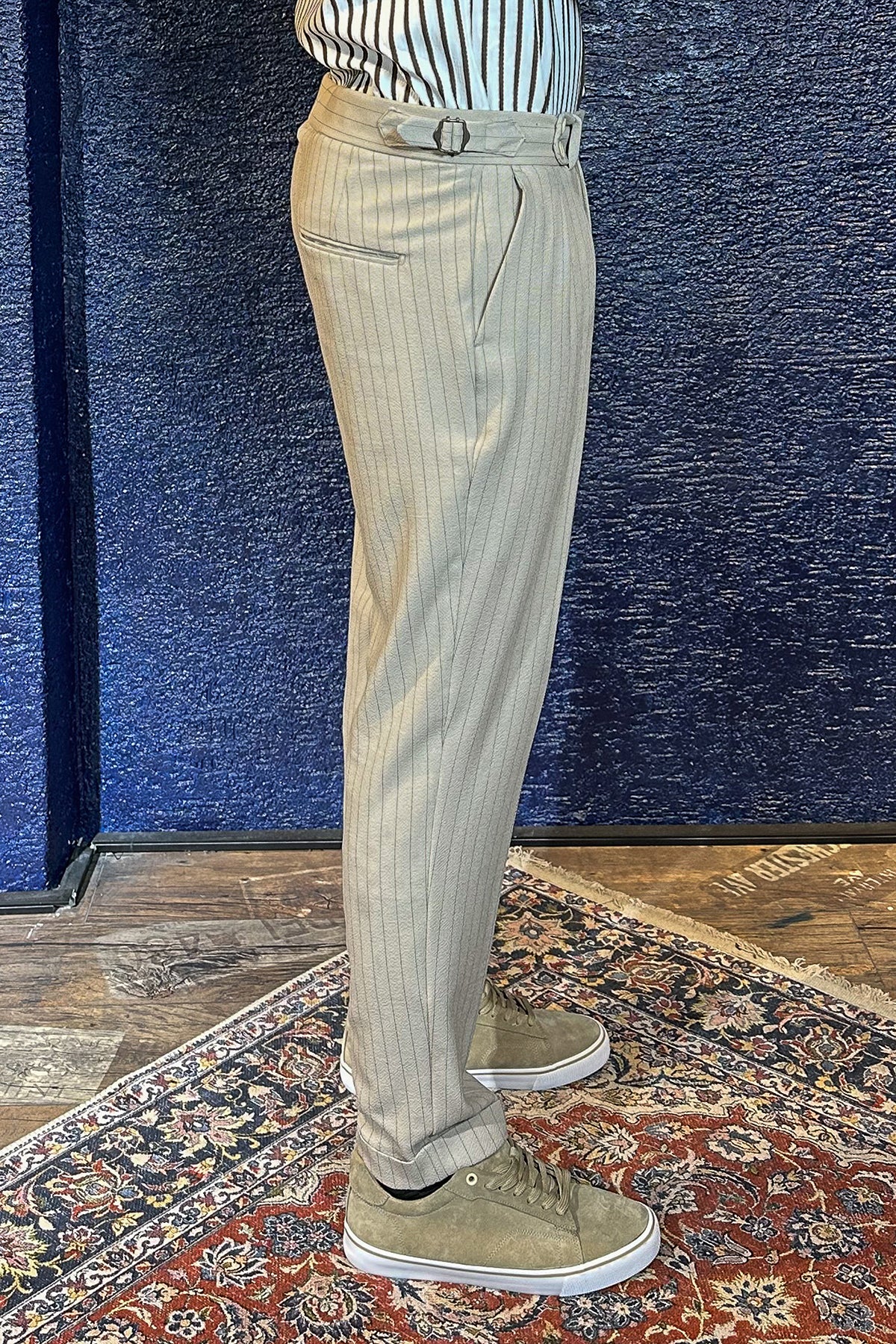 Çift Düğme Detaylı Çizgili Jogger Pantolon - Ekru