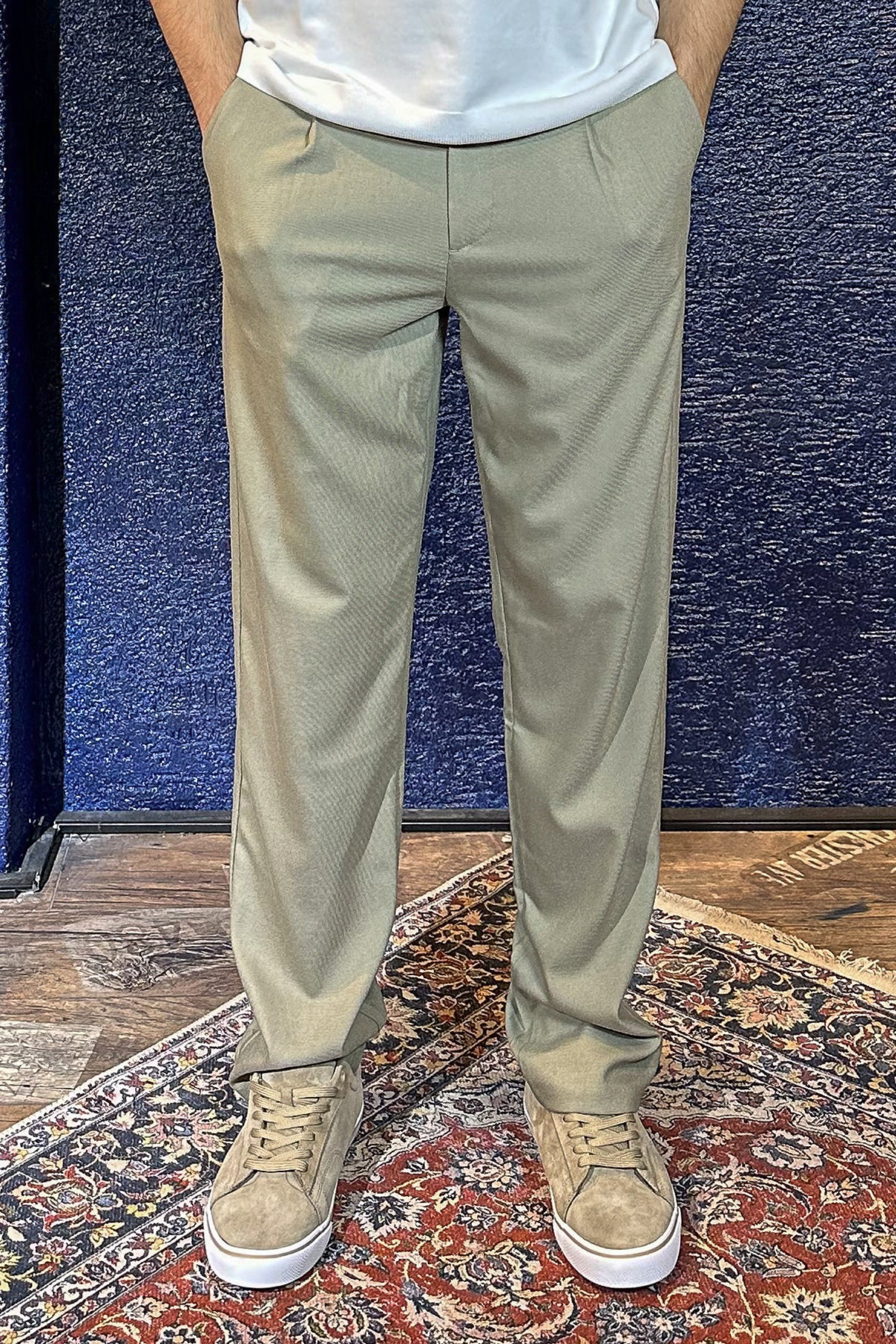 Erkek Old Money Baggy Kumaş Pantolon - Su Yeşili