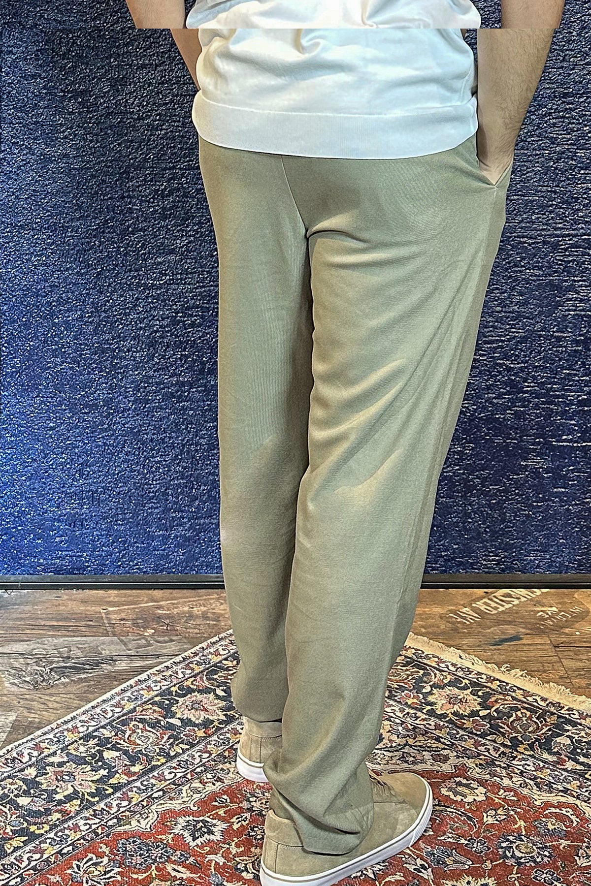 Erkek Old Money Baggy Kumaş Pantolon - Su Yeşili