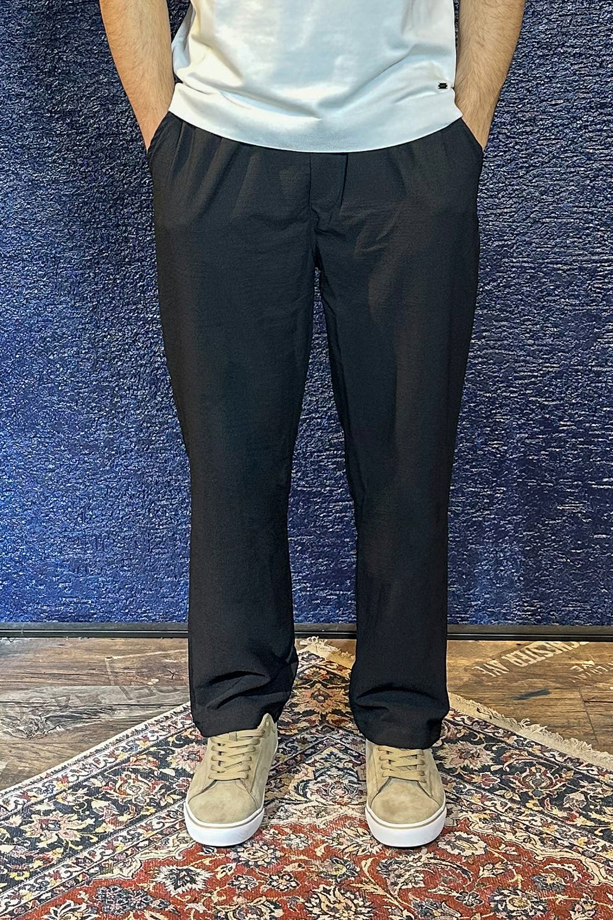 Beli Lastikli Erkek Baggy Keten Pantolon - Siyah