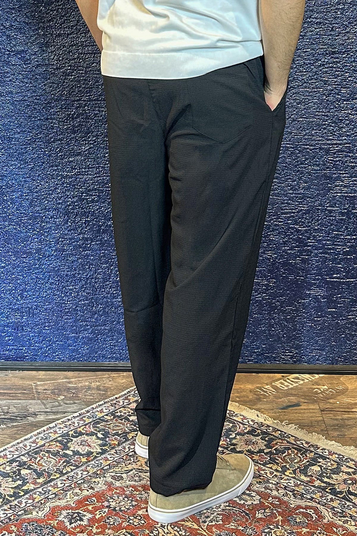 Beli Lastikli Erkek Baggy Keten Pantolon - Siyah