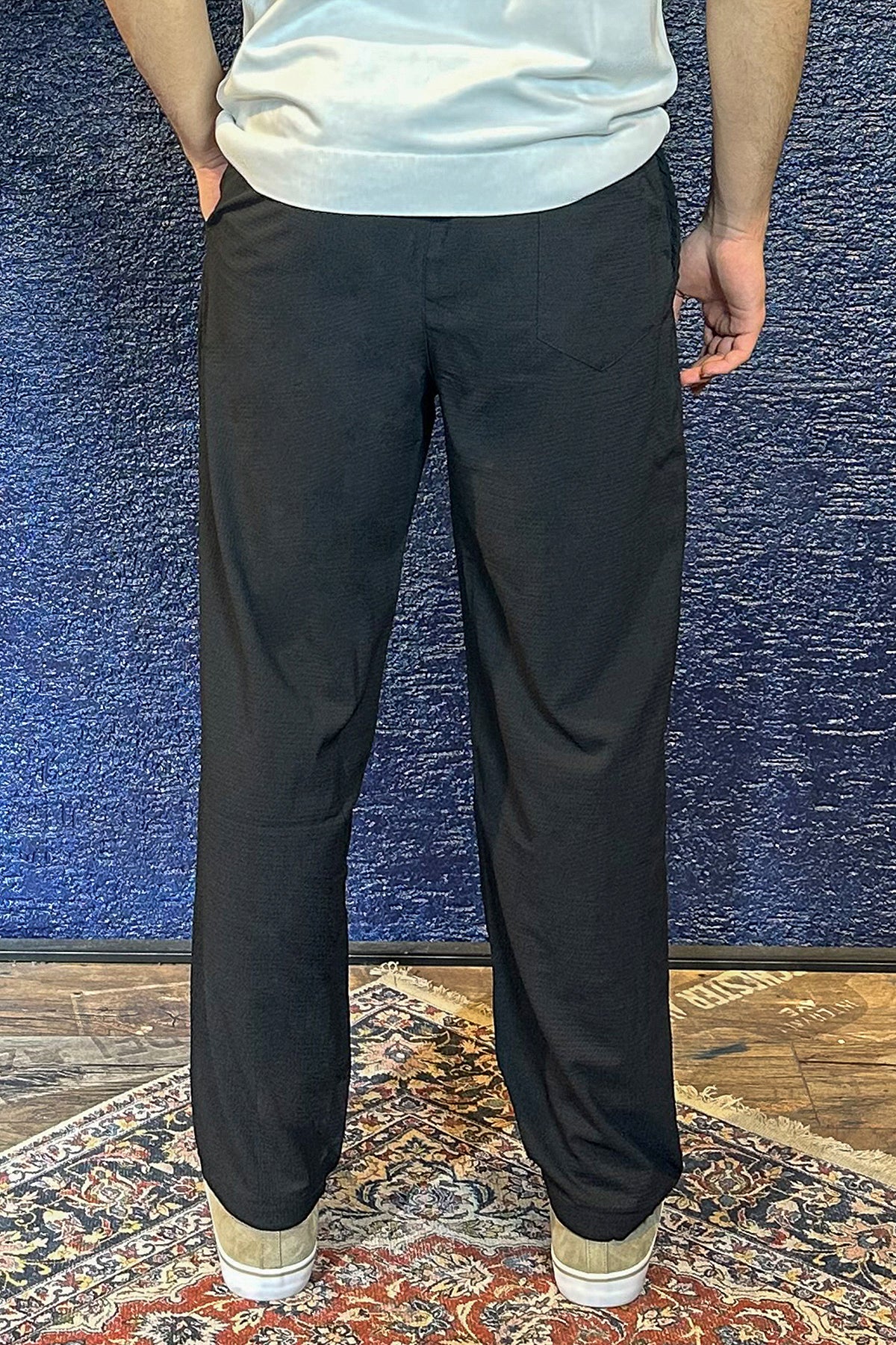 Beli Lastikli Erkek Baggy Keten Pantolon - Siyah