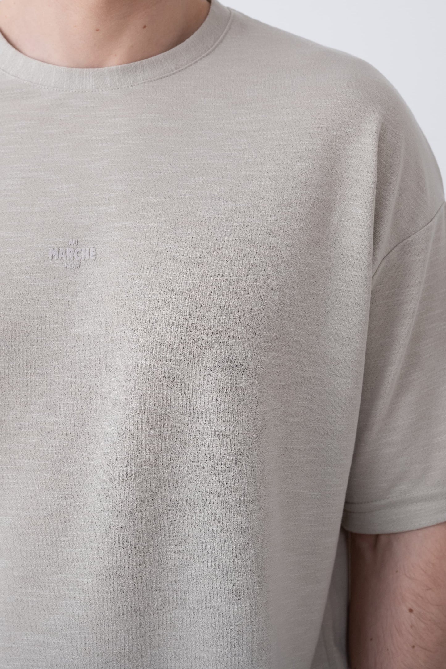 Au Marché Noír Yazılı Oversize T-shirt - Polyester Konfor ve Modern Tasarım Taş