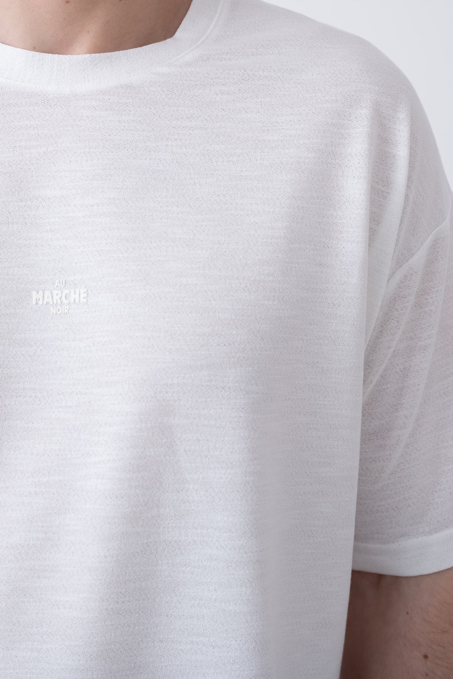 Au Marché Noír Yazılı Oversize T-shirt - Polyester Konfor ve Modern Tasarım Ekru