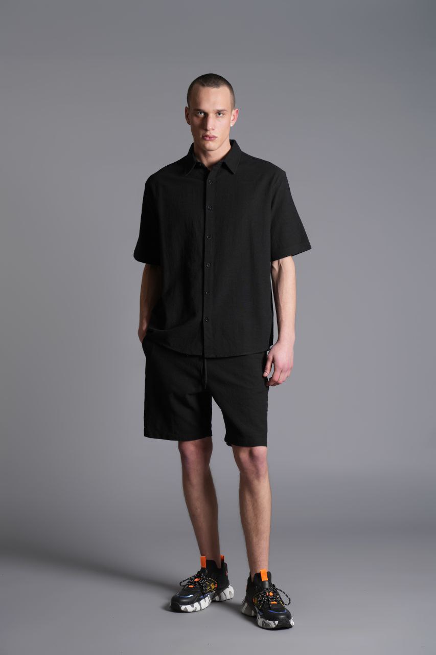 Tombul Flam Basic Şort - Pamuklu Keten Konforu Siyah