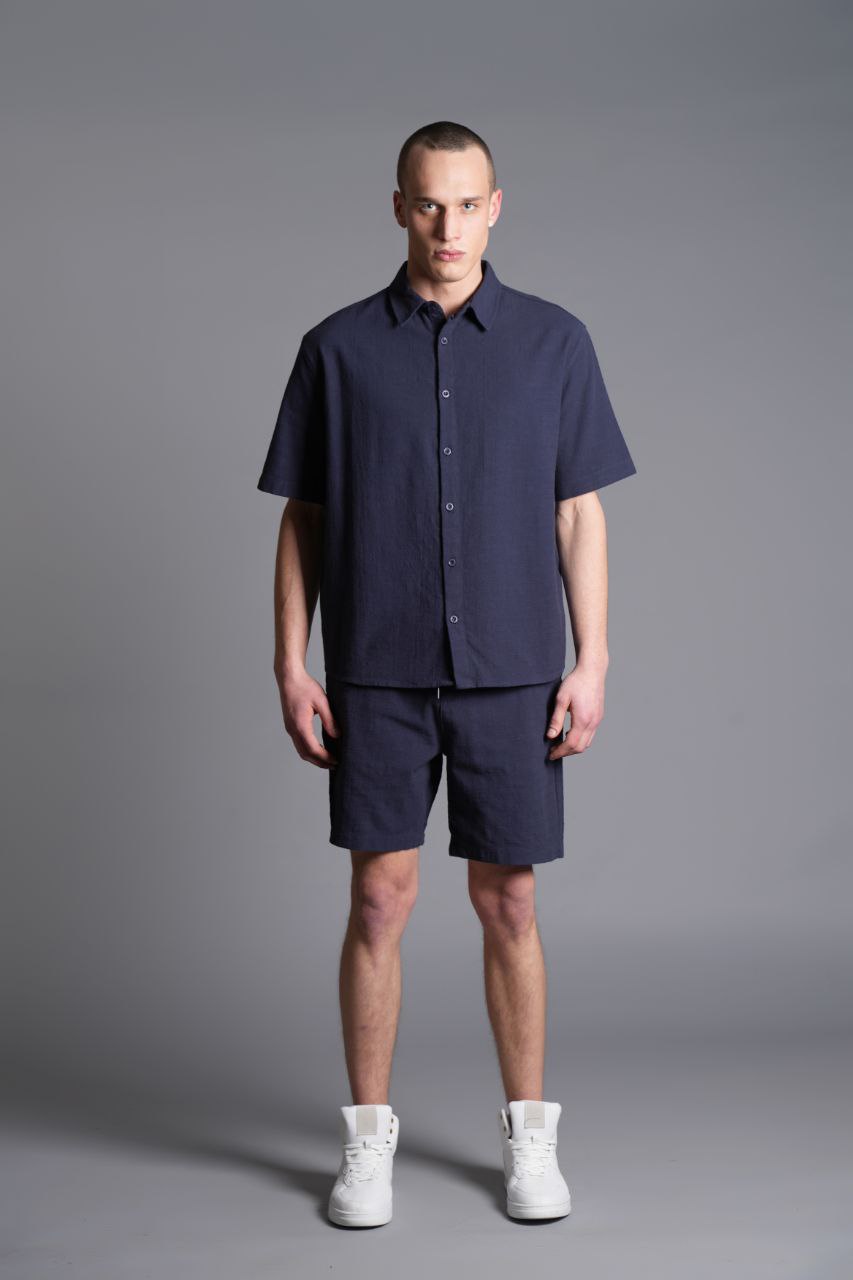 Tombul Flam Basic Şort - Pamuklu Keten Konforu Navyblue