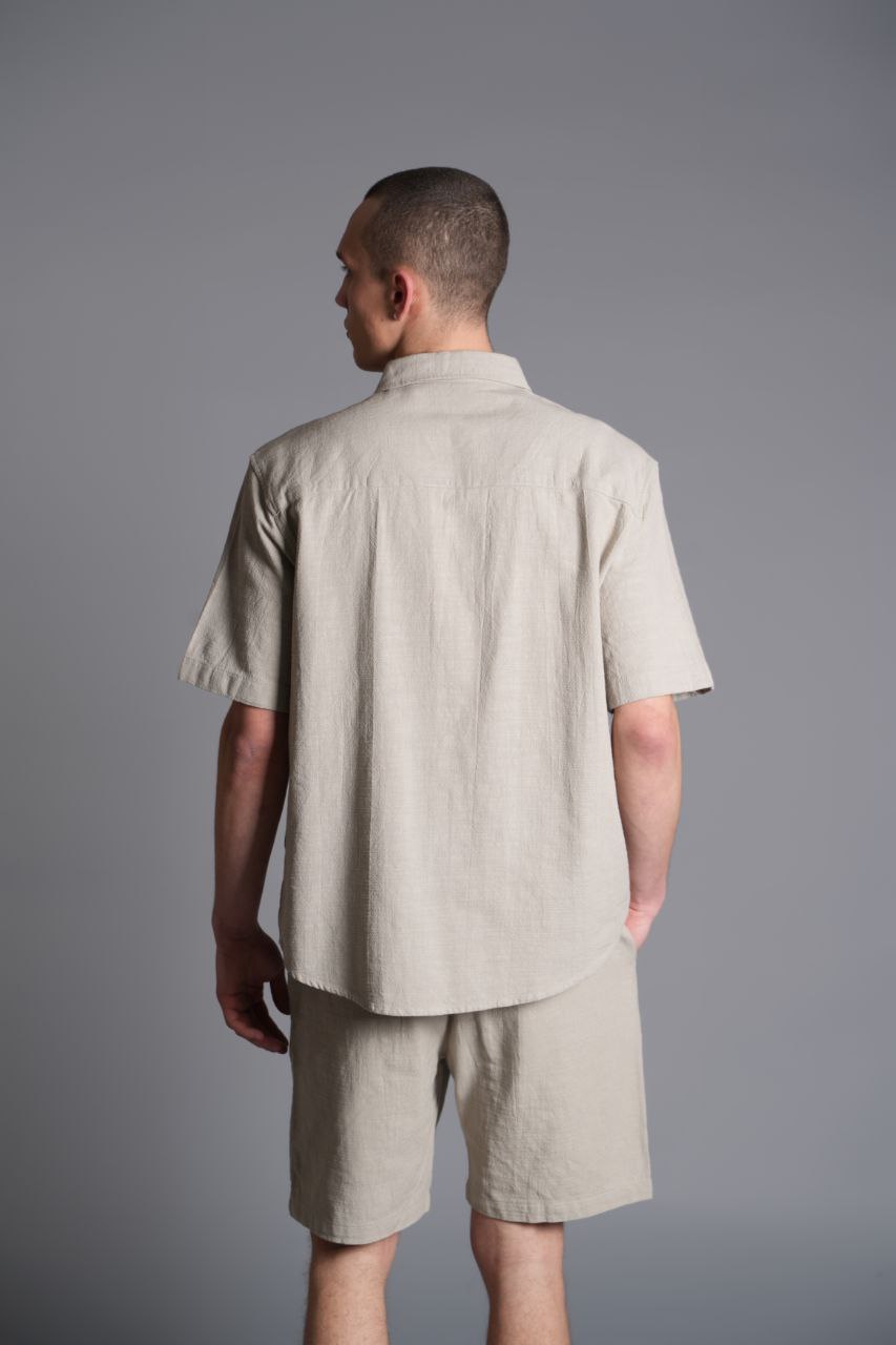 Tombul Flam Basic Şort - Pamuklu Keten Konforu Greenalmond