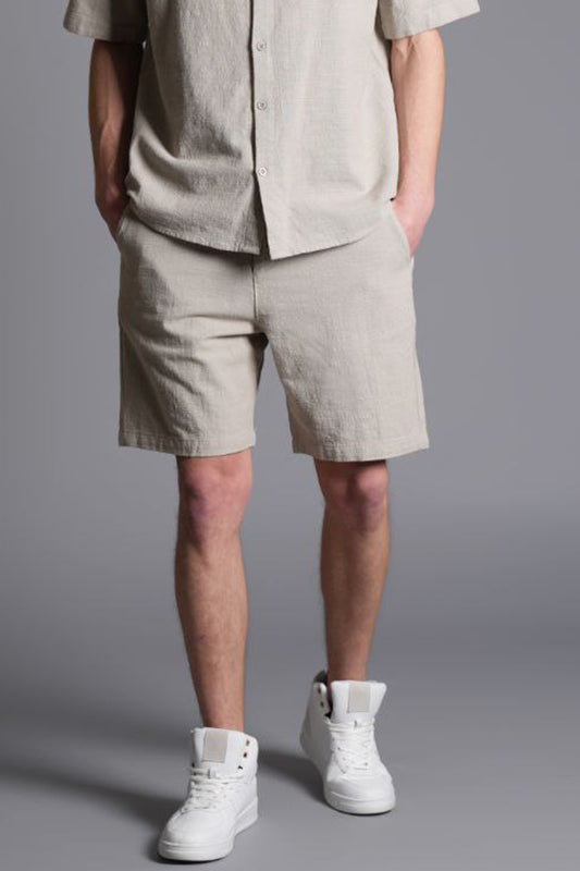 Tombul Flam Basic Şort - Pamuklu Keten Konforu Greenalmond