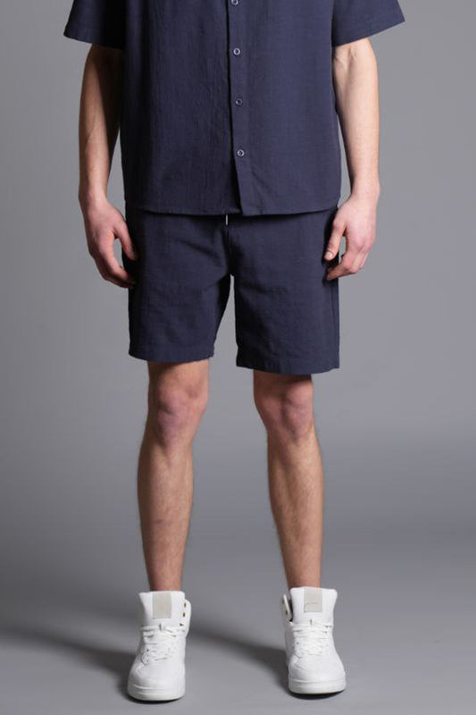 Tombul Flam Basic Şort - Pamuklu Keten Konforu Navyblue