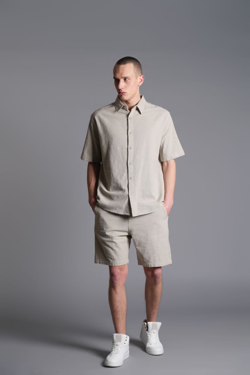 Tombul Flam Basic Şort - Pamuklu Keten Konforu Greenalmond