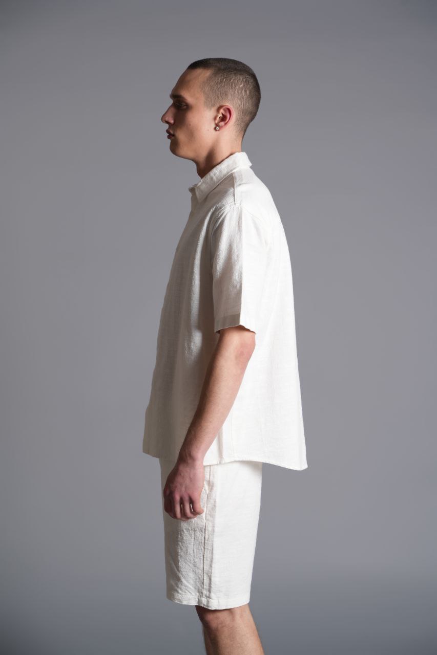 Tombul Flam Basic Şort - Pamuklu Keten Konforu Ekru