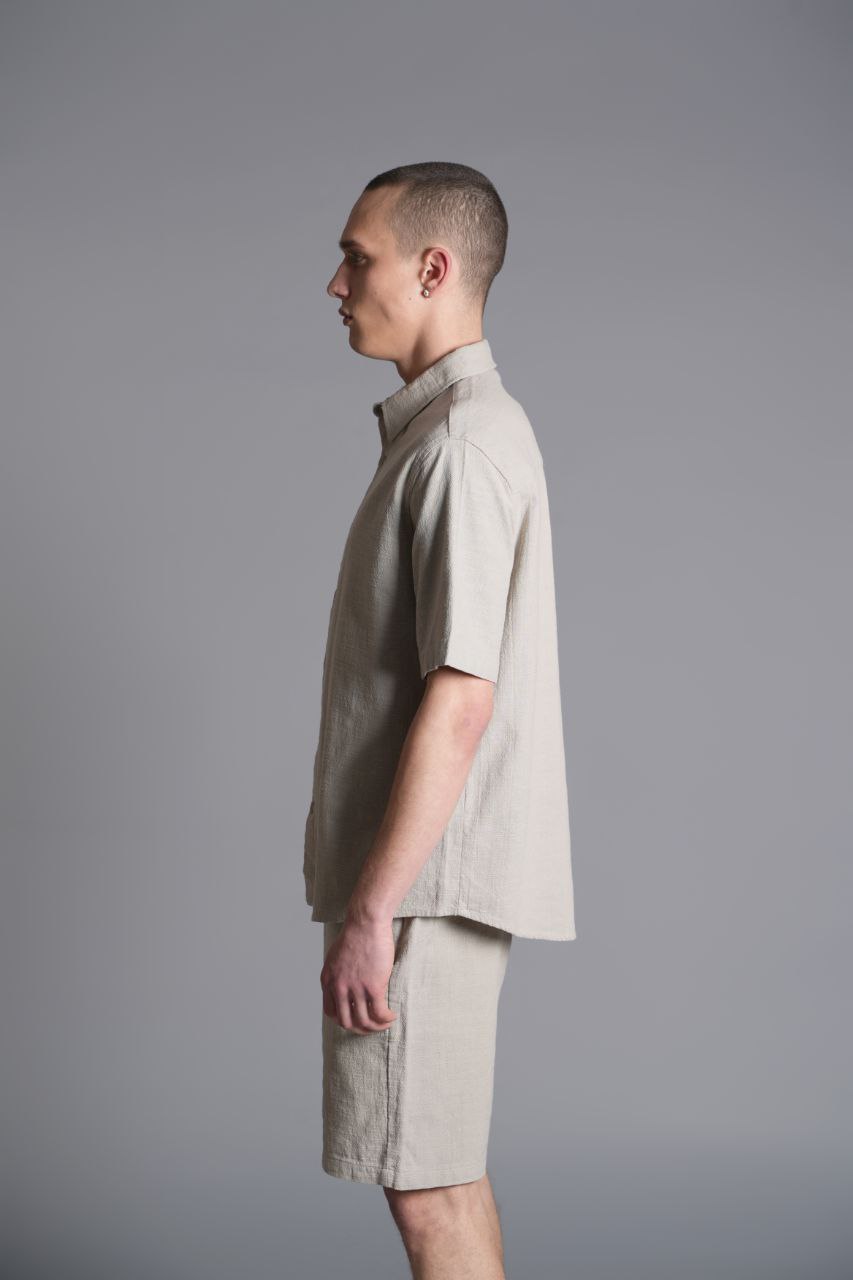 Tombul Flam Basic Şort - Pamuklu Keten Konforu Greenalmond