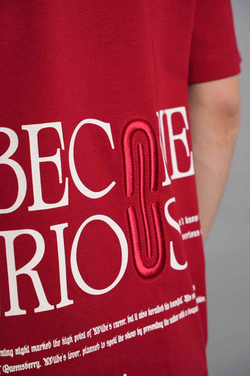 Burgundy Become Yazılı Nakışlı T-shirt - Pamuklu Konfor ve Şık Tasarım