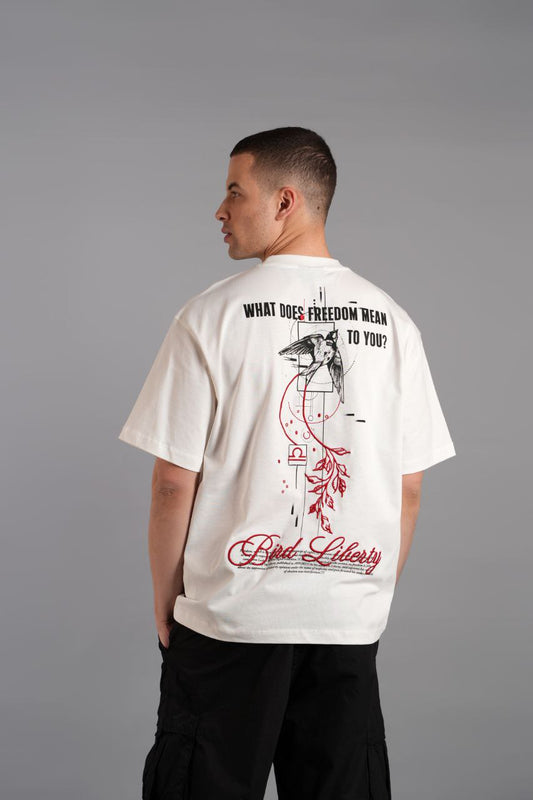 Sırtı Kuş Nakışlı T-shirt - Ekru