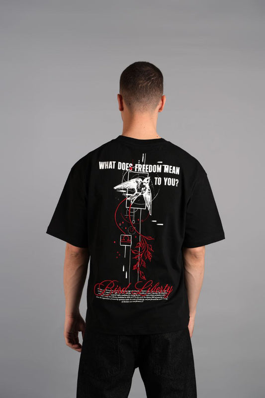 Sırtı Kuş Nakışlı T-shirt - Siyah