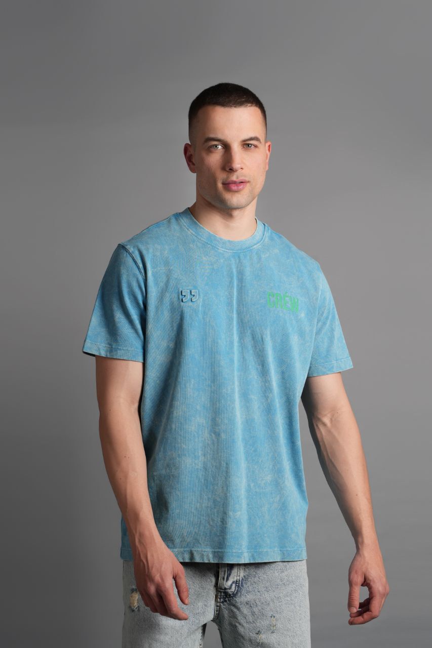 Crew Baskılı T-Shirt Turkuaz