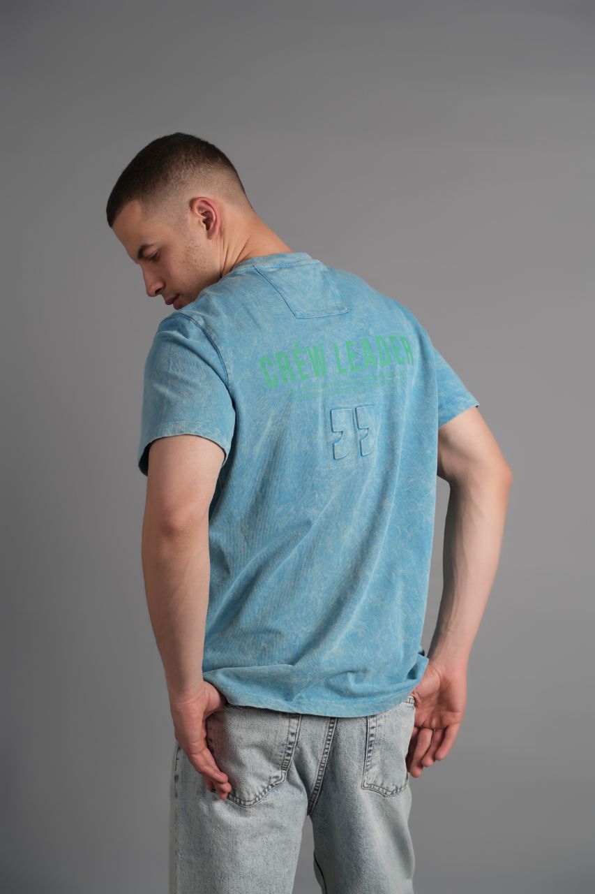 Crew Baskılı T-Shirt Turkuaz
