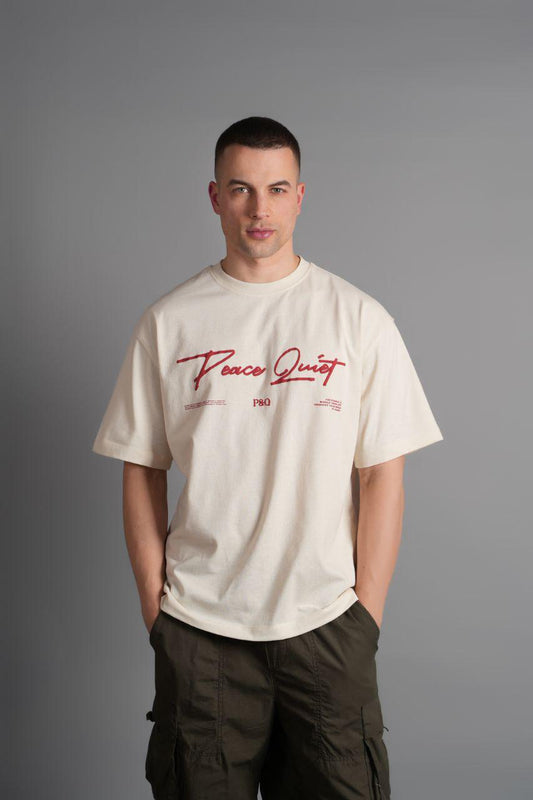 Peace Baskılı T-Shirt Beyaz