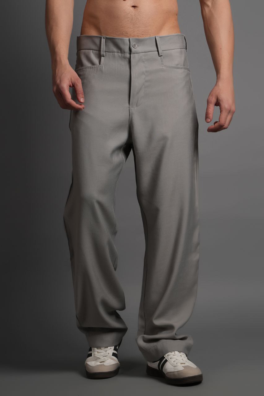 Tensel Kumaş Düz Cep Pantolon Gri