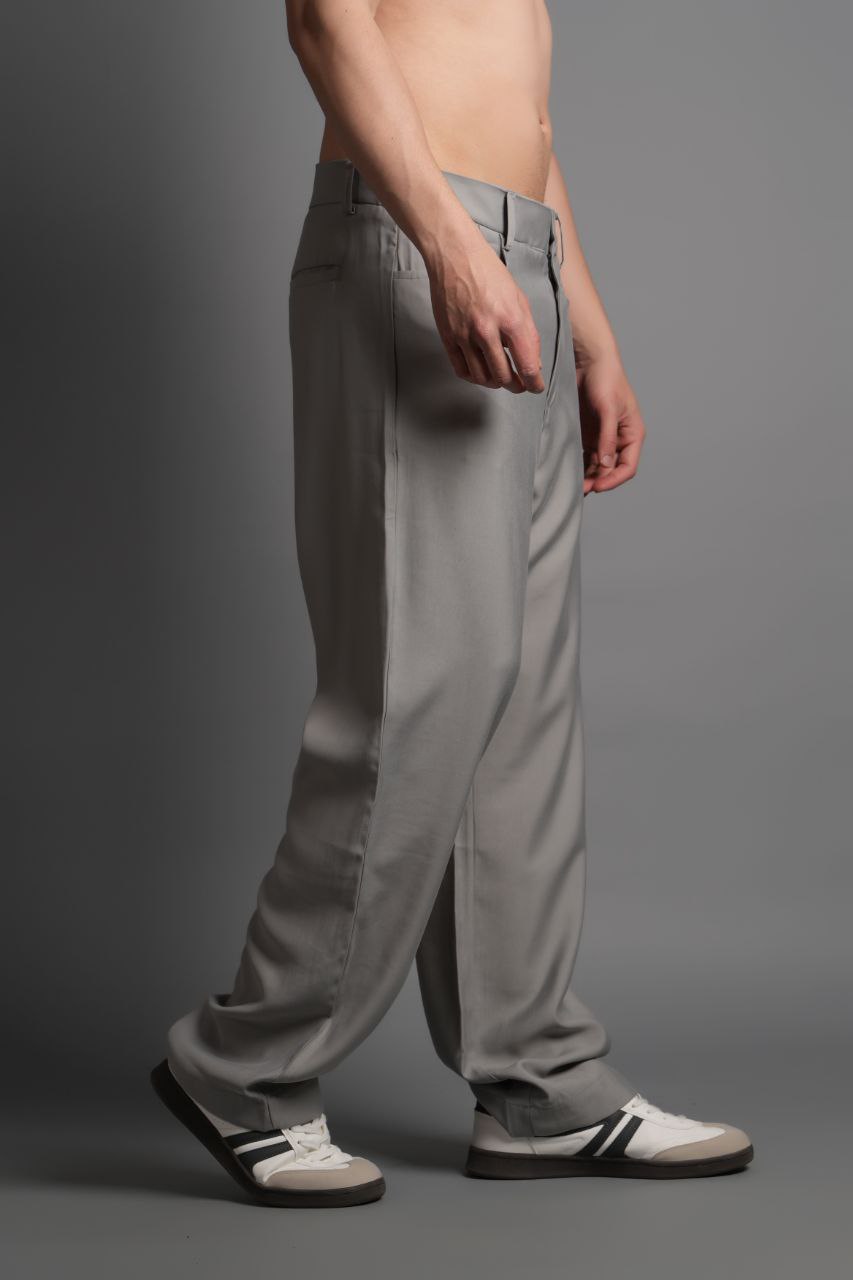 Tensel Kumaş Düz Cep Pantolon Gri
