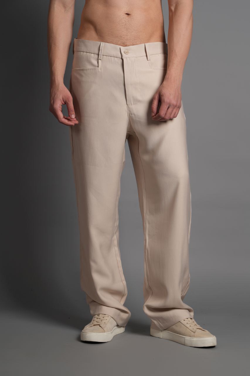 Tensel Kumaş Düz Cep Pantolon Bej