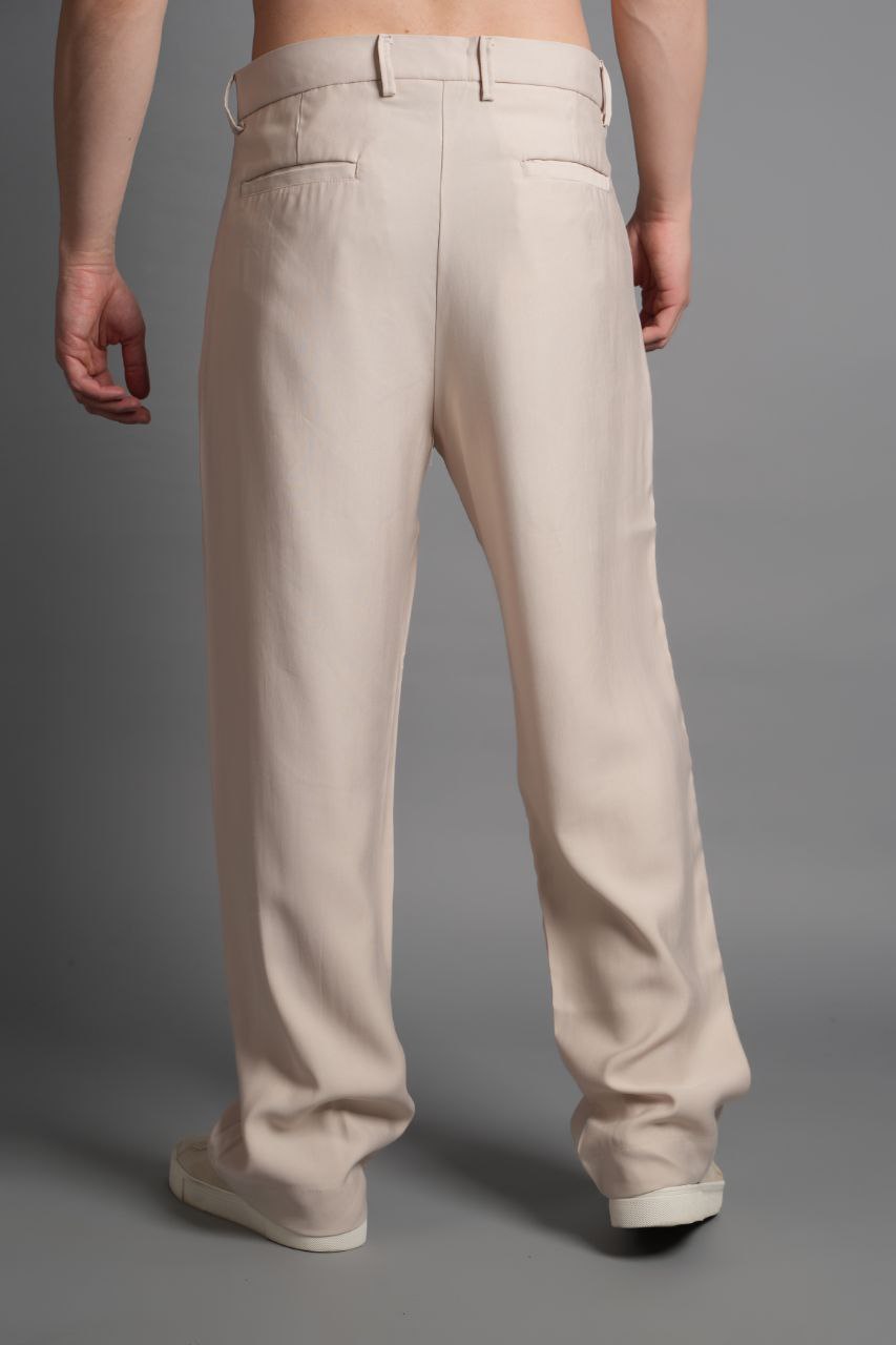 Tensel Kumaş Düz Cep Pantolon Bej