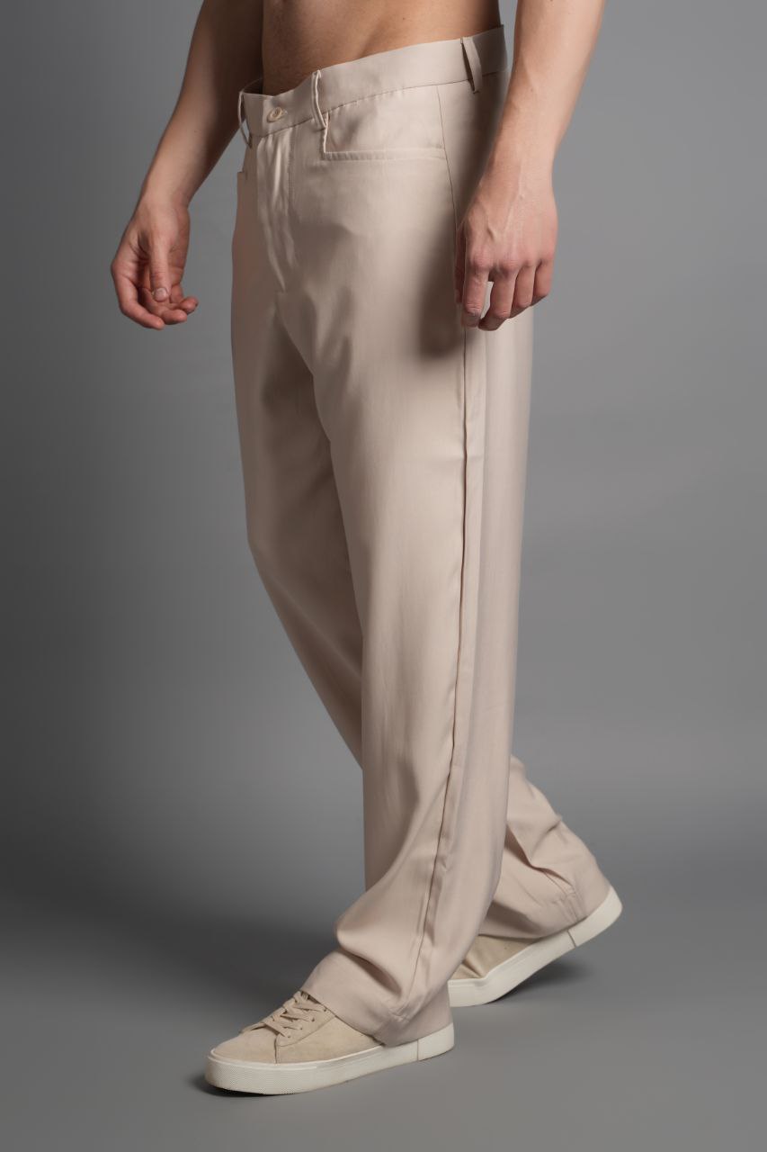 Tensel Kumaş Düz Cep Pantolon Bej